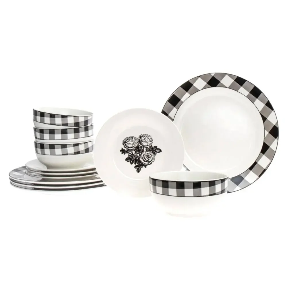 Godinger Black White Checkered Gingham Soup Cereal Bowl 5.5